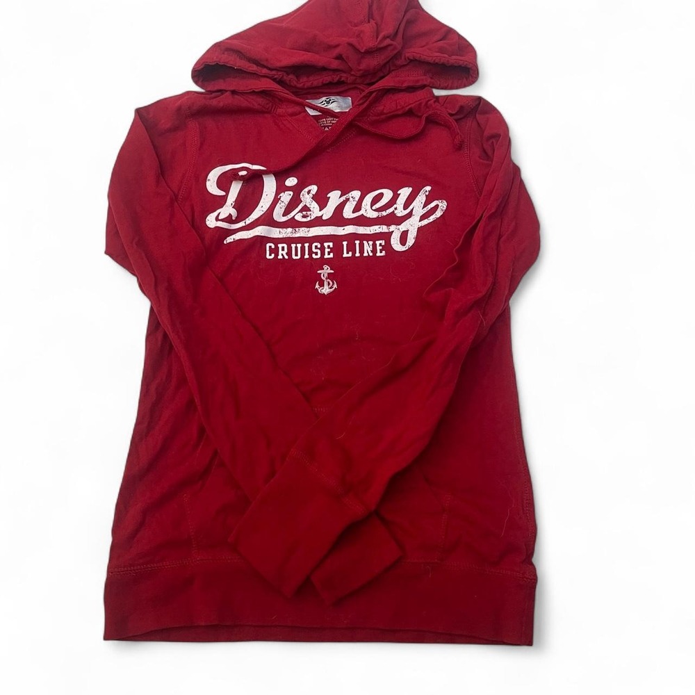 Disney Cruise Line Red Cotton Lightweight Hoodie Small Long Sleeve Anchor Logo